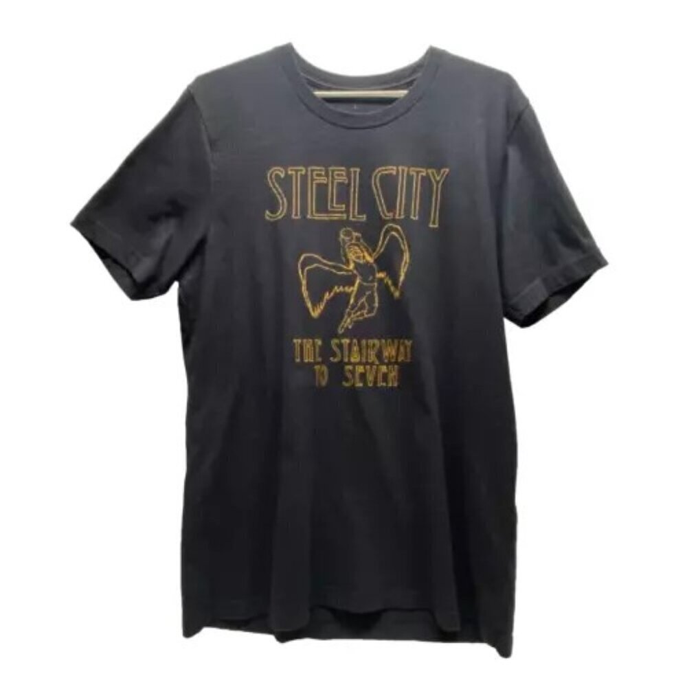 Steel City Stairway To Seven Shirt Adult Large Dark Gray Yellow Graphic Logo EUC